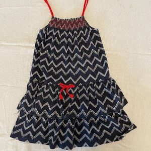 OshKosh Cotton Chevron Red White Blue Ruffles Girls Dress Size 8